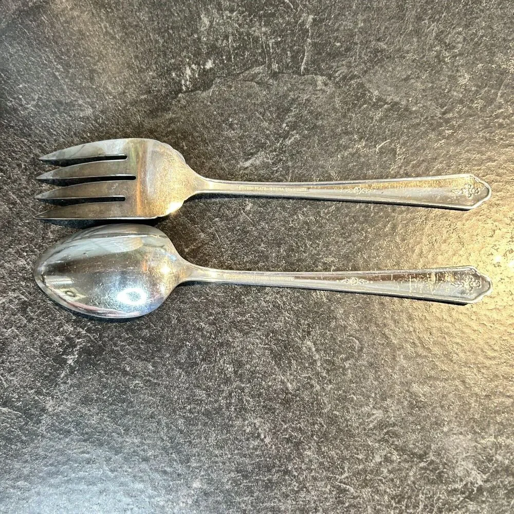 Tudor Plate 1948 SWEET BRIAR‎ Serving Spoon & Fork Flatware Oneida Community